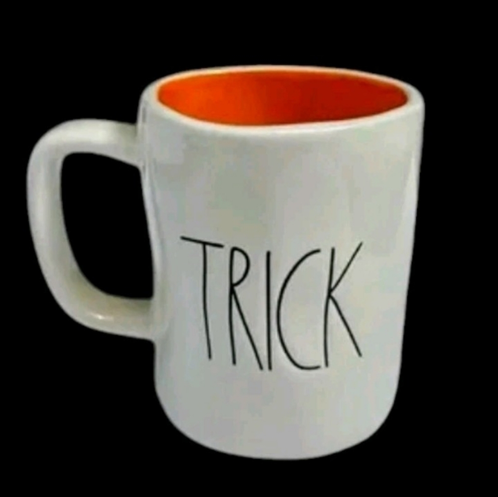 Rae Dunn Trick/Treat Mug Double Sided White and Orange Design 2017 Never Used
